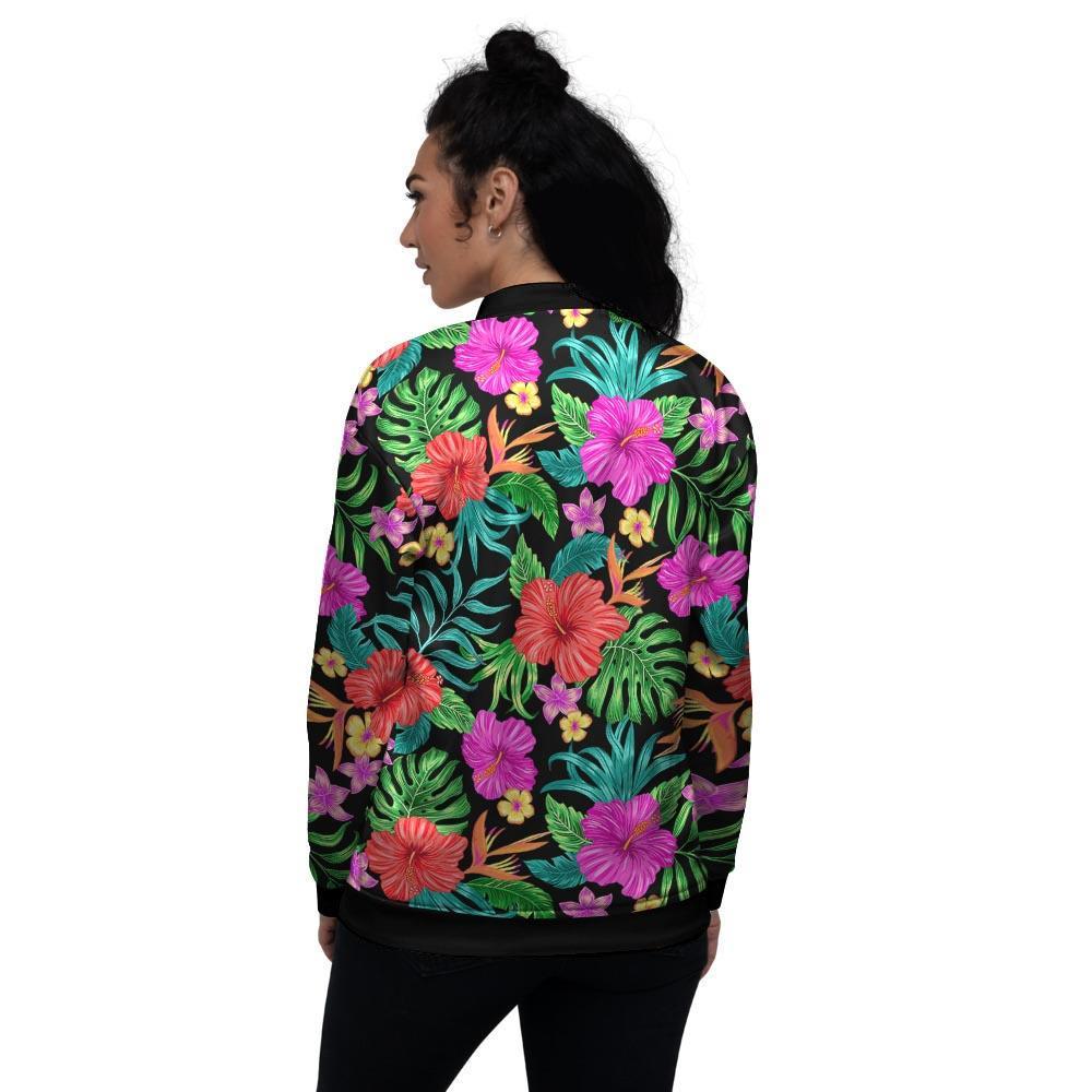 Tropical Hibiscus Floral Hawaiian Print Women's Bomber Jacket-grizzshop