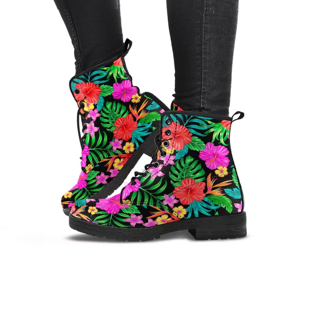 Tropical Hibiscus Floral Hawaiian Print Women's Boots-grizzshop