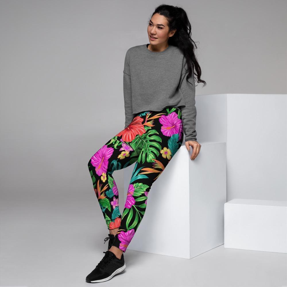 Tropical Hibiscus Floral Hawaiian Print Women's Joggers-grizzshop