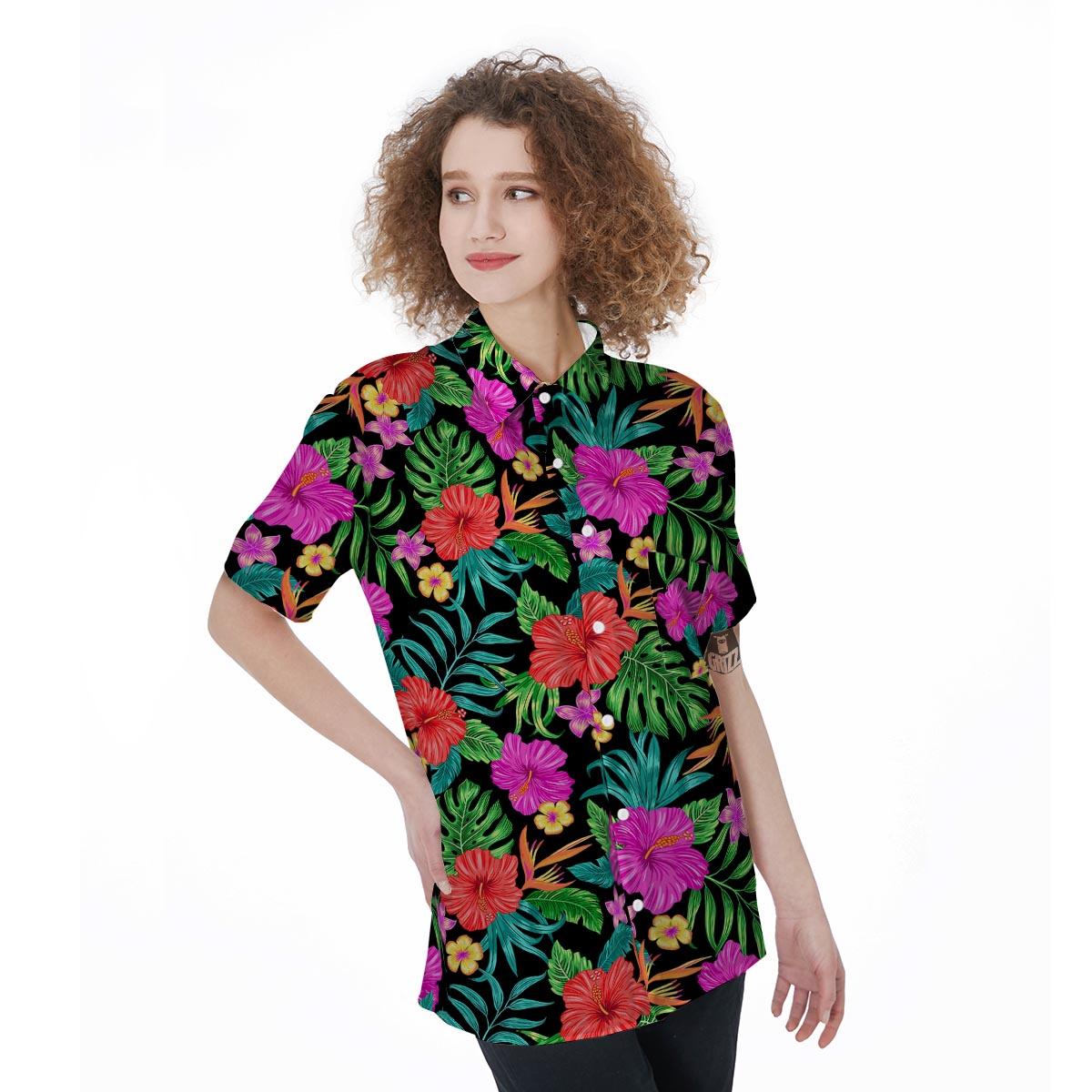 Tropical Hibiscus Floral Hawaiian Print Women's Short Sleeve Shirts-grizzshop