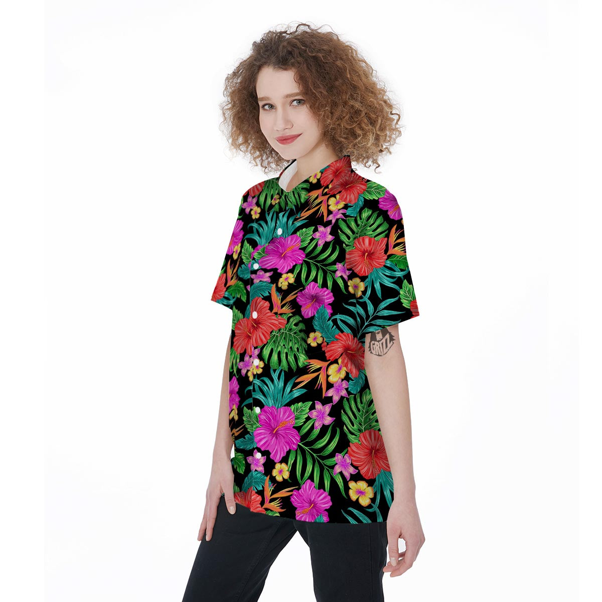 Tropical Hibiscus Floral Hawaiian Print Women's Short Sleeve Shirts-grizzshop