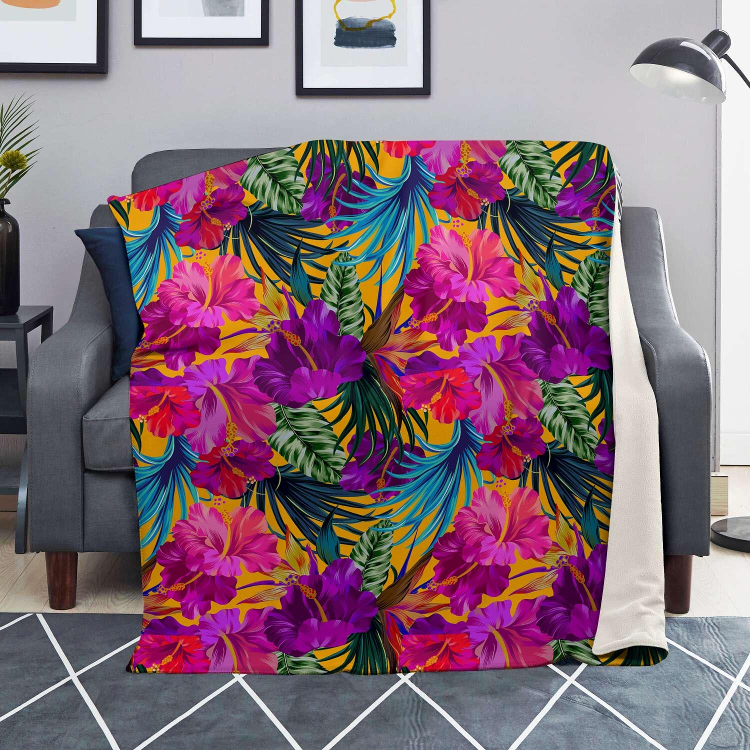 Tropical Hibiscus Flower Hawaiian Print Blanket-grizzshop