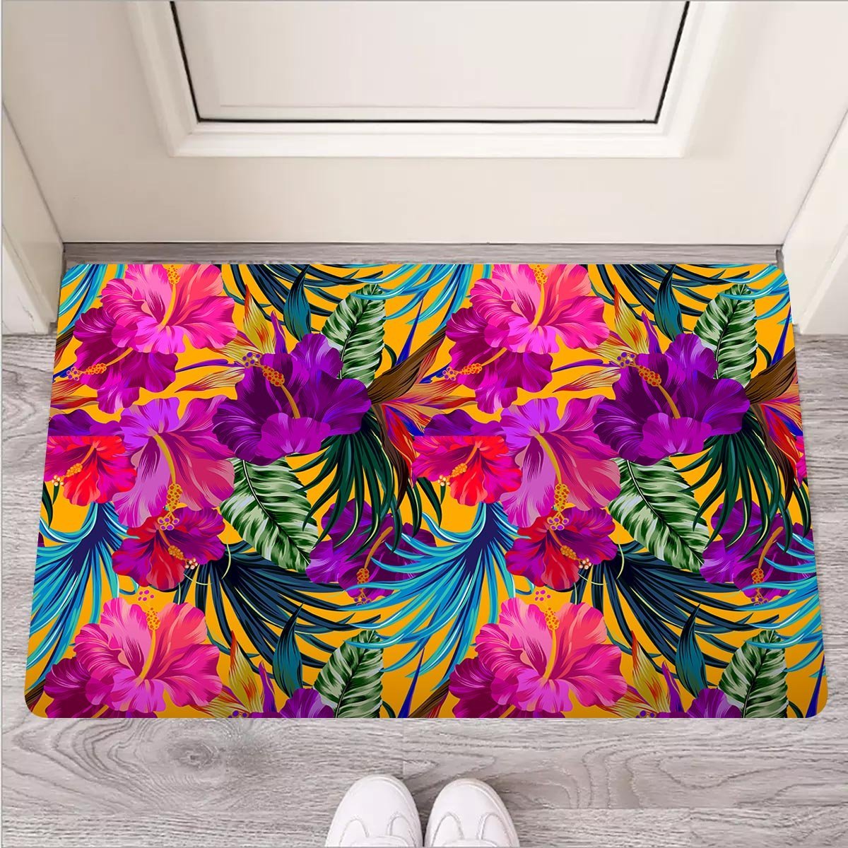 Tropical Hibiscus Flower Hawaiian Print Door Mat-grizzshop