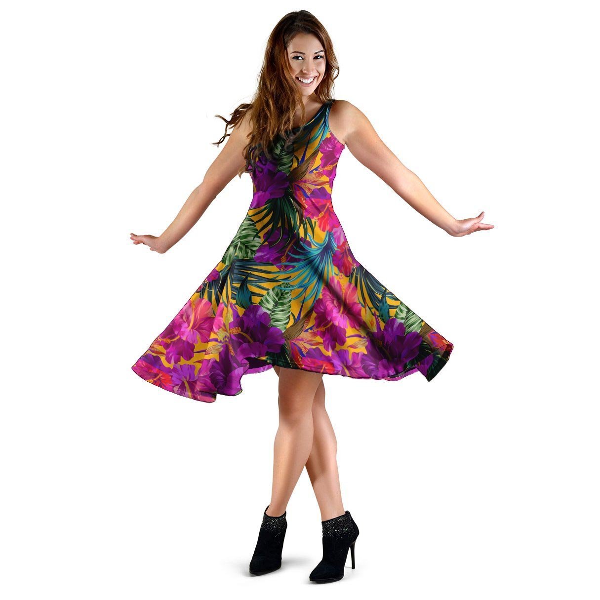 Tropical Hibiscus Flower Hawaiian Print Dress-grizzshop