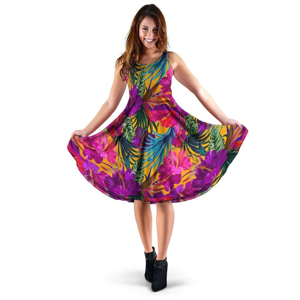 Tropical Hibiscus Flower Hawaiian Print Dress-grizzshop