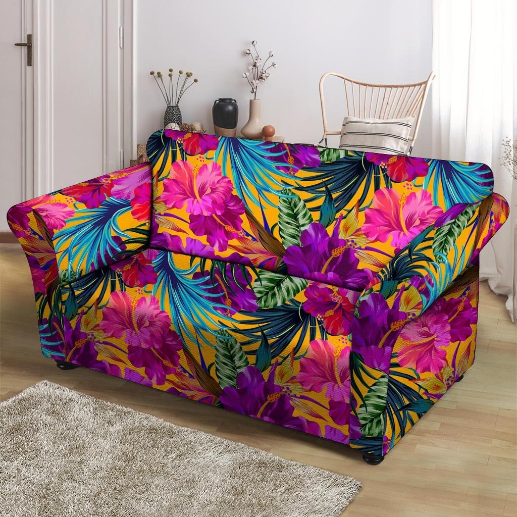 Tropical Hibiscus Flower Hawaiian Print Loveseat Cover-grizzshop