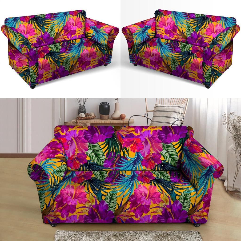 Tropical Hibiscus Flower Hawaiian Print Loveseat Cover-grizzshop