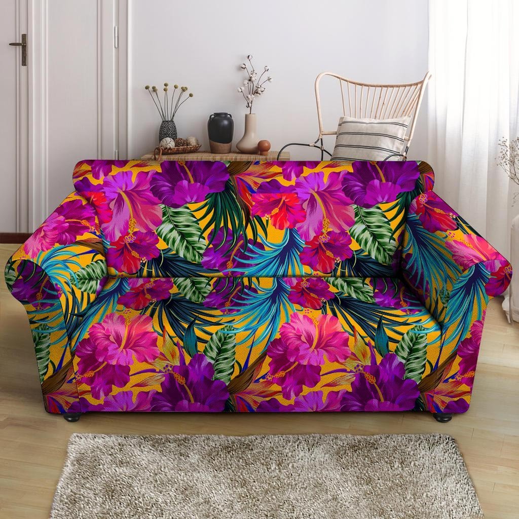 Tropical Hibiscus Flower Hawaiian Print Loveseat Cover-grizzshop