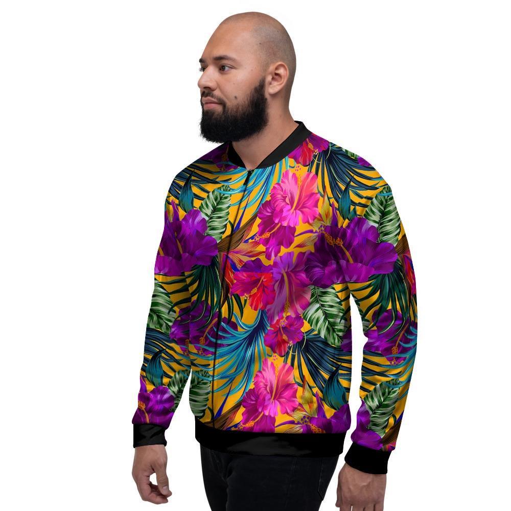 Tropical Hibiscus Flower Hawaiian Print Men's Bomber Jacket-grizzshop