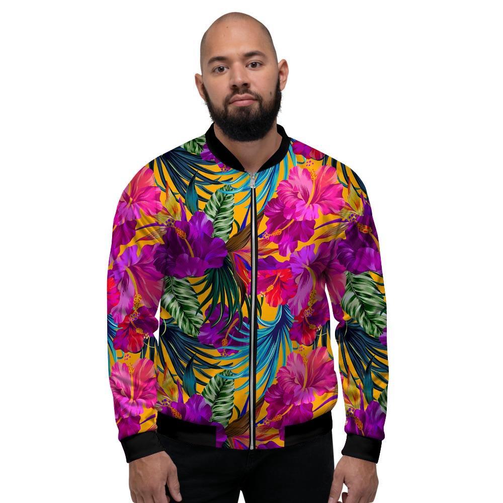 Tropical Hibiscus Flower Hawaiian Print Men's Bomber Jacket-grizzshop
