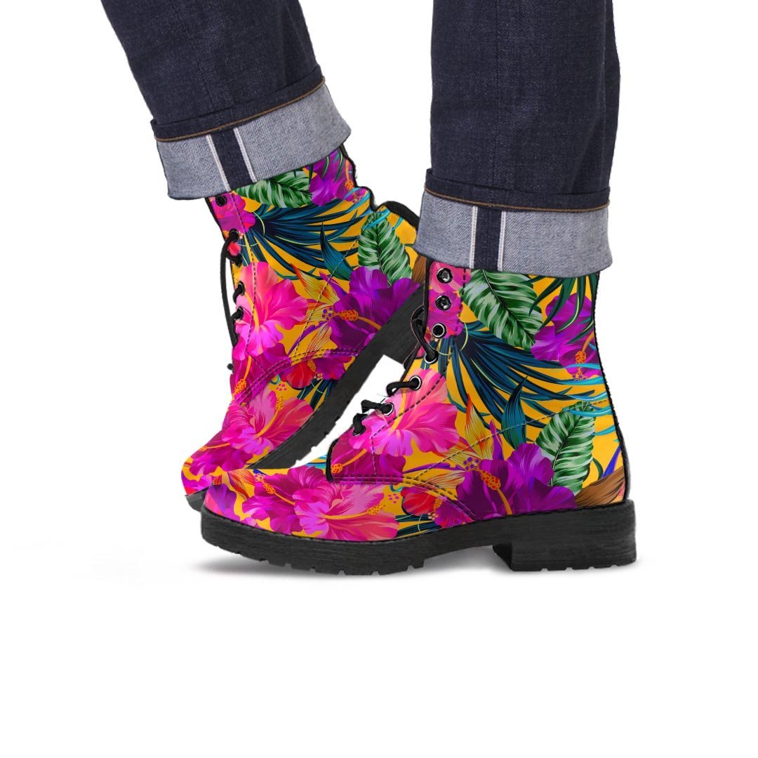 Tropical Hibiscus Flower Hawaiian Print Men's Boots-grizzshop