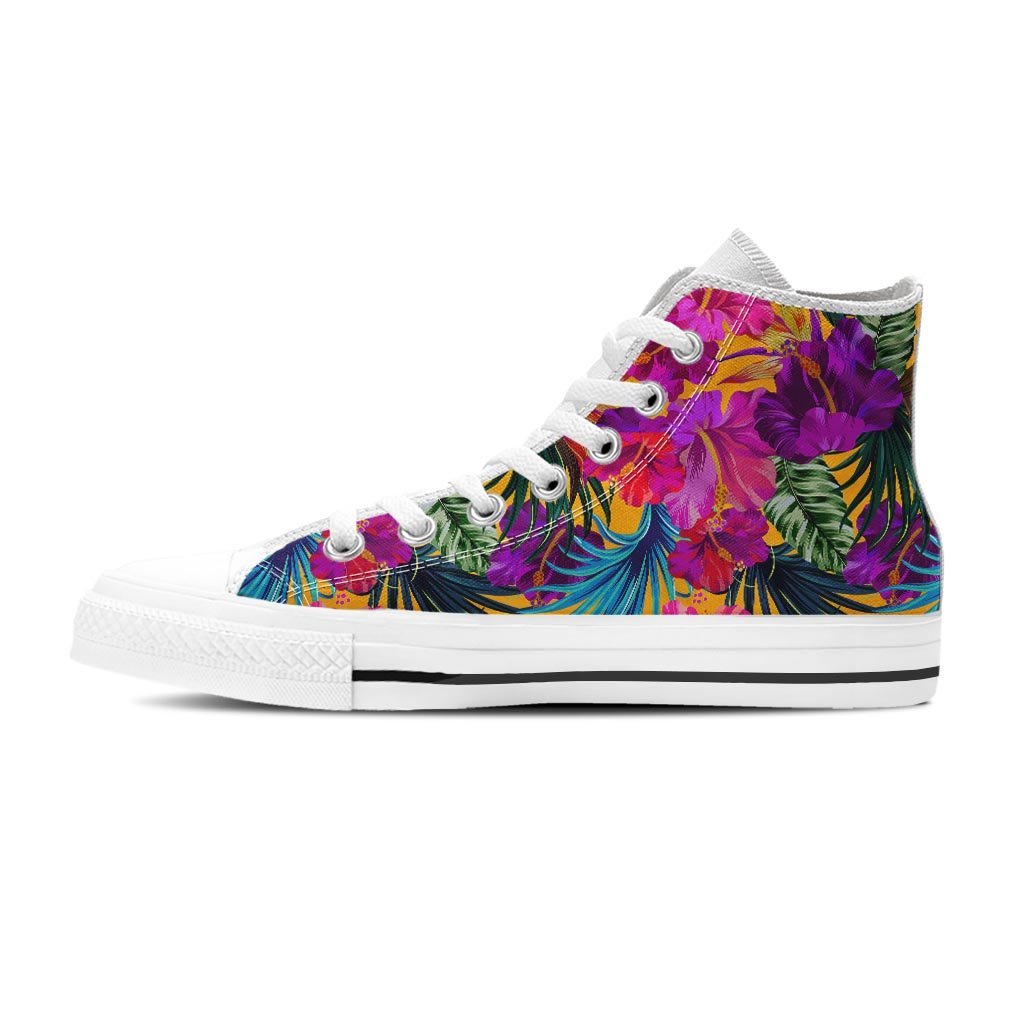 Tropical Hibiscus Flower Hawaiian Print Men's High Top Shoes-grizzshop