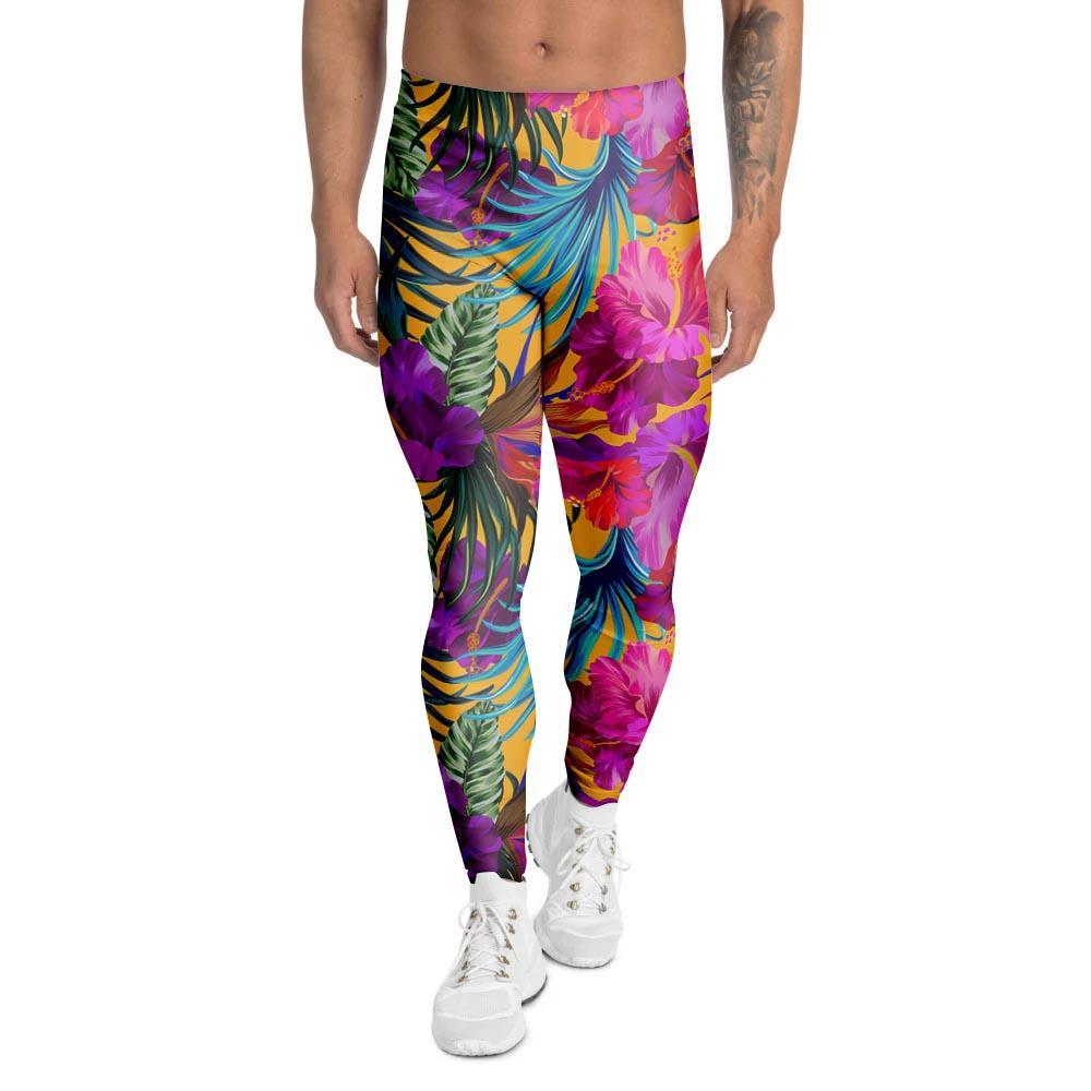 Tropical Hibiscus Flower Hawaiian Print Men's Leggings-grizzshop