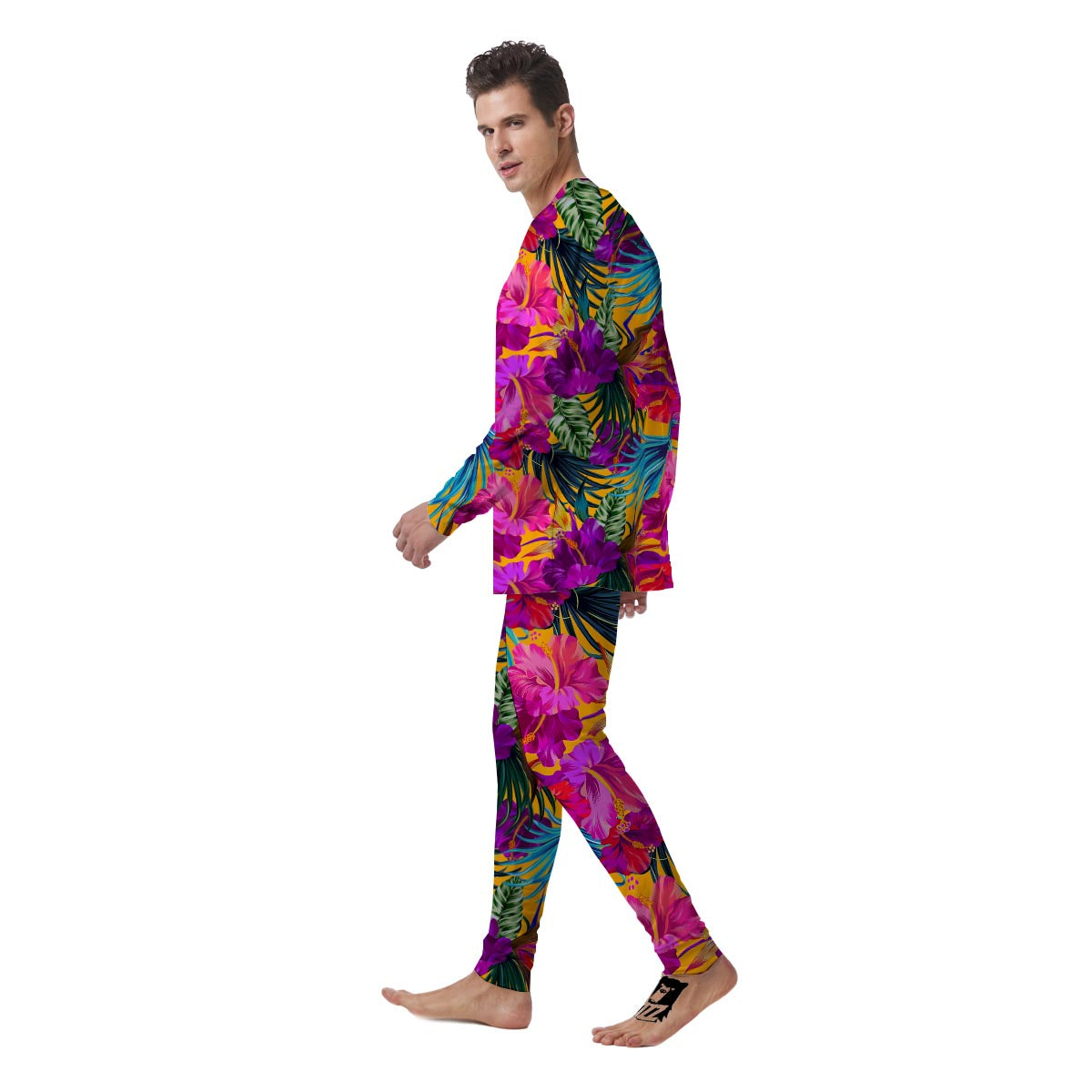 Tropical Hibiscus Flower Hawaiian Print Men's Pajamas-grizzshop