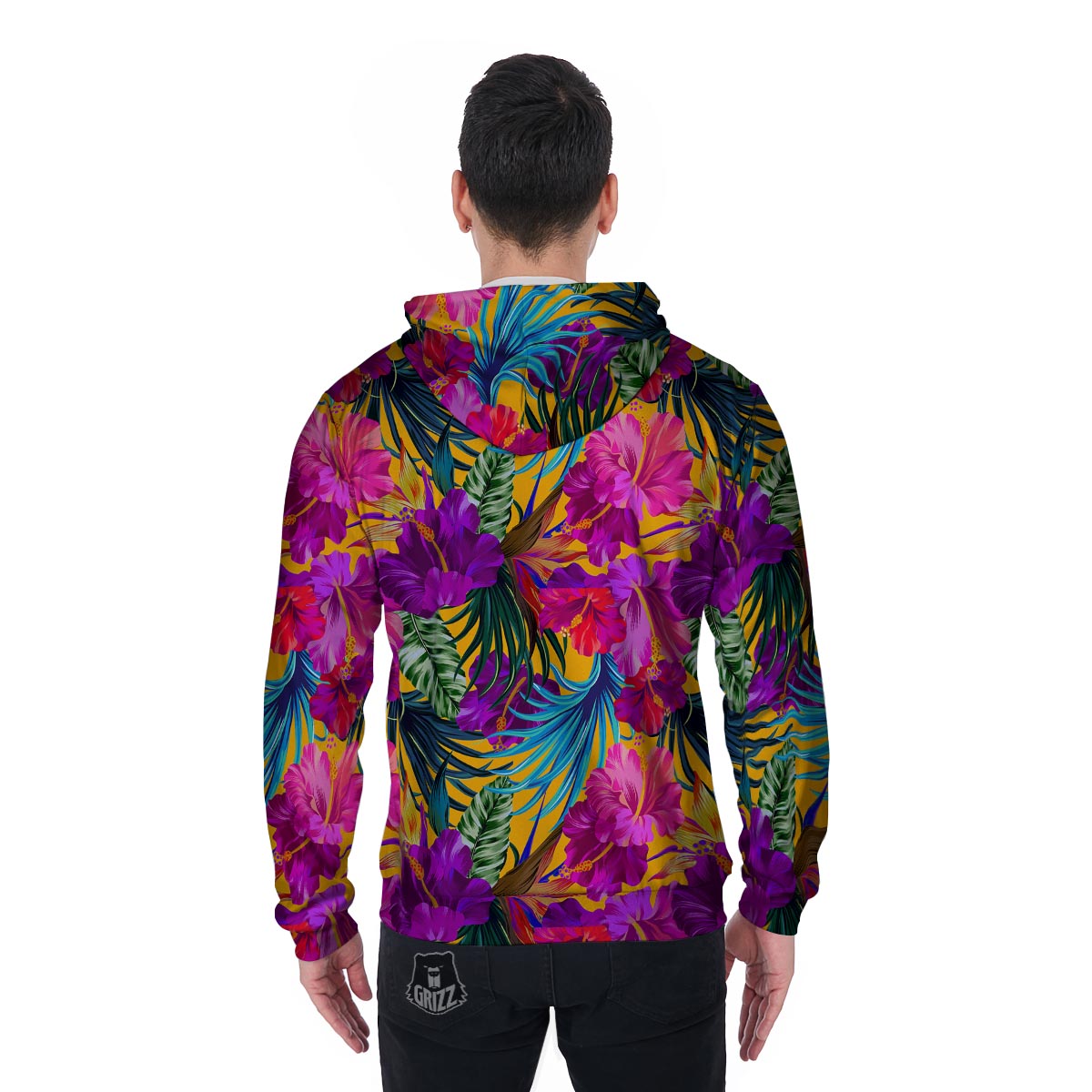 Tropical Hibiscus Flower Hawaiian Print Men's Zip Up Hoodie-grizzshop