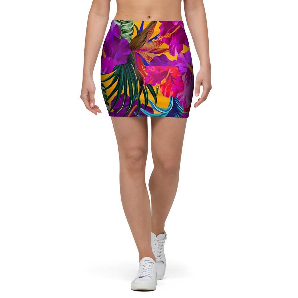 Tropical Hibiscus Flower Hawaiian Print Mini Skirt-grizzshop