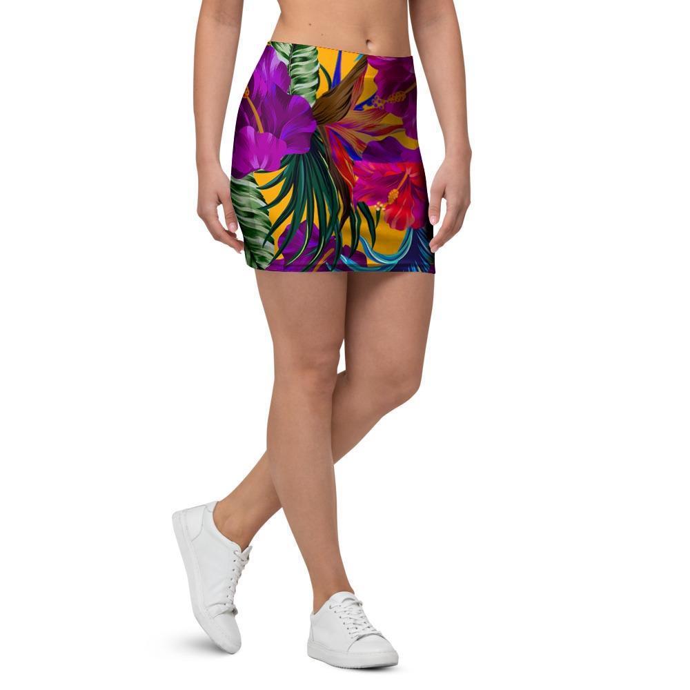 Tropical Hibiscus Flower Hawaiian Print Mini Skirt-grizzshop