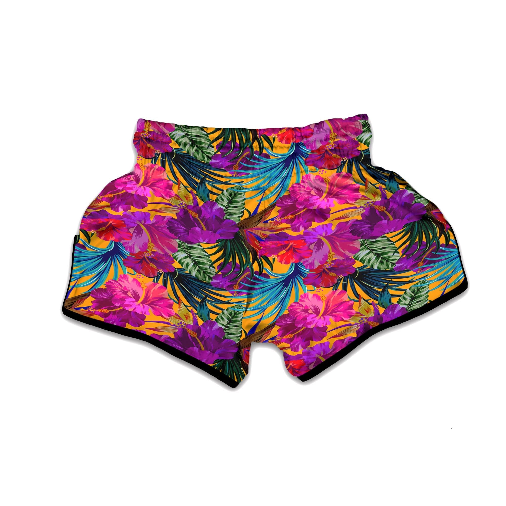 Tropical Hibiscus Flower Hawaiian Print Muay Thai Boxing Shorts-grizzshop