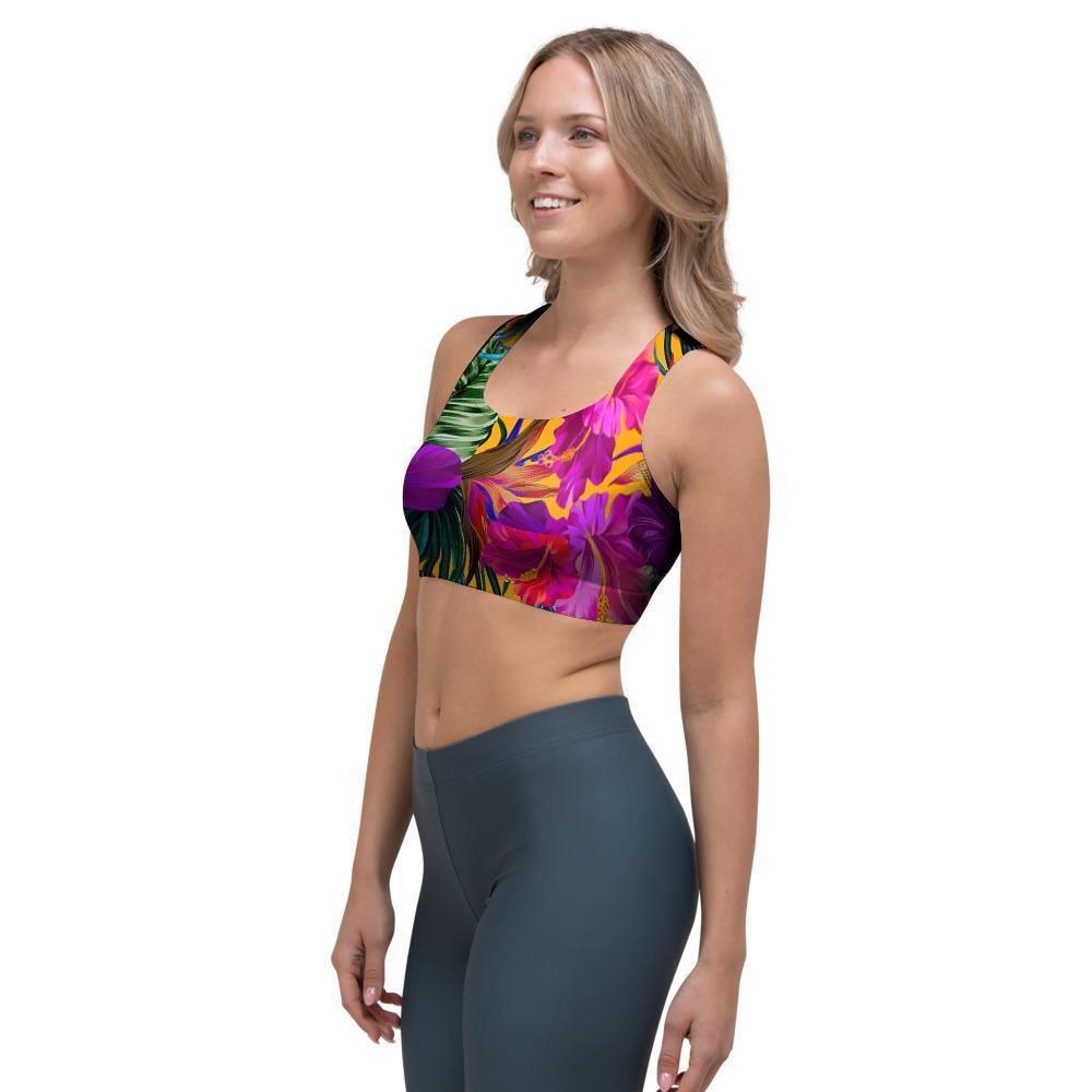 Tropical Hibiscus Flower Hawaiian Print Sports Bra-grizzshop