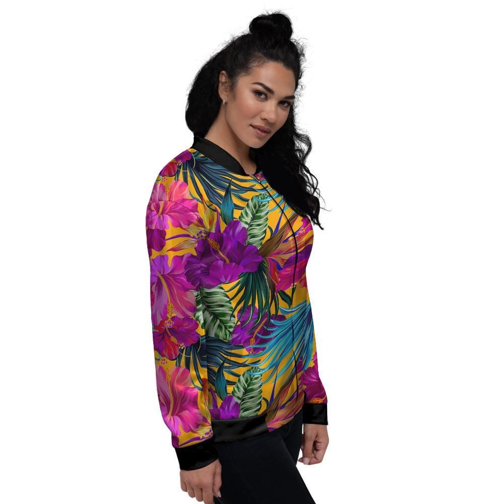 Tropical Hibiscus Flower Hawaiian Print Women's Bomber Jacket-grizzshop