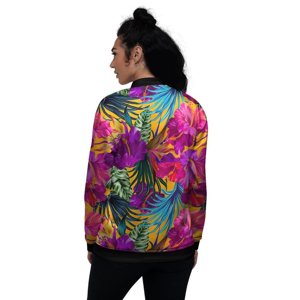 Tropical Hibiscus Flower Hawaiian Print Women's Bomber Jacket-grizzshop