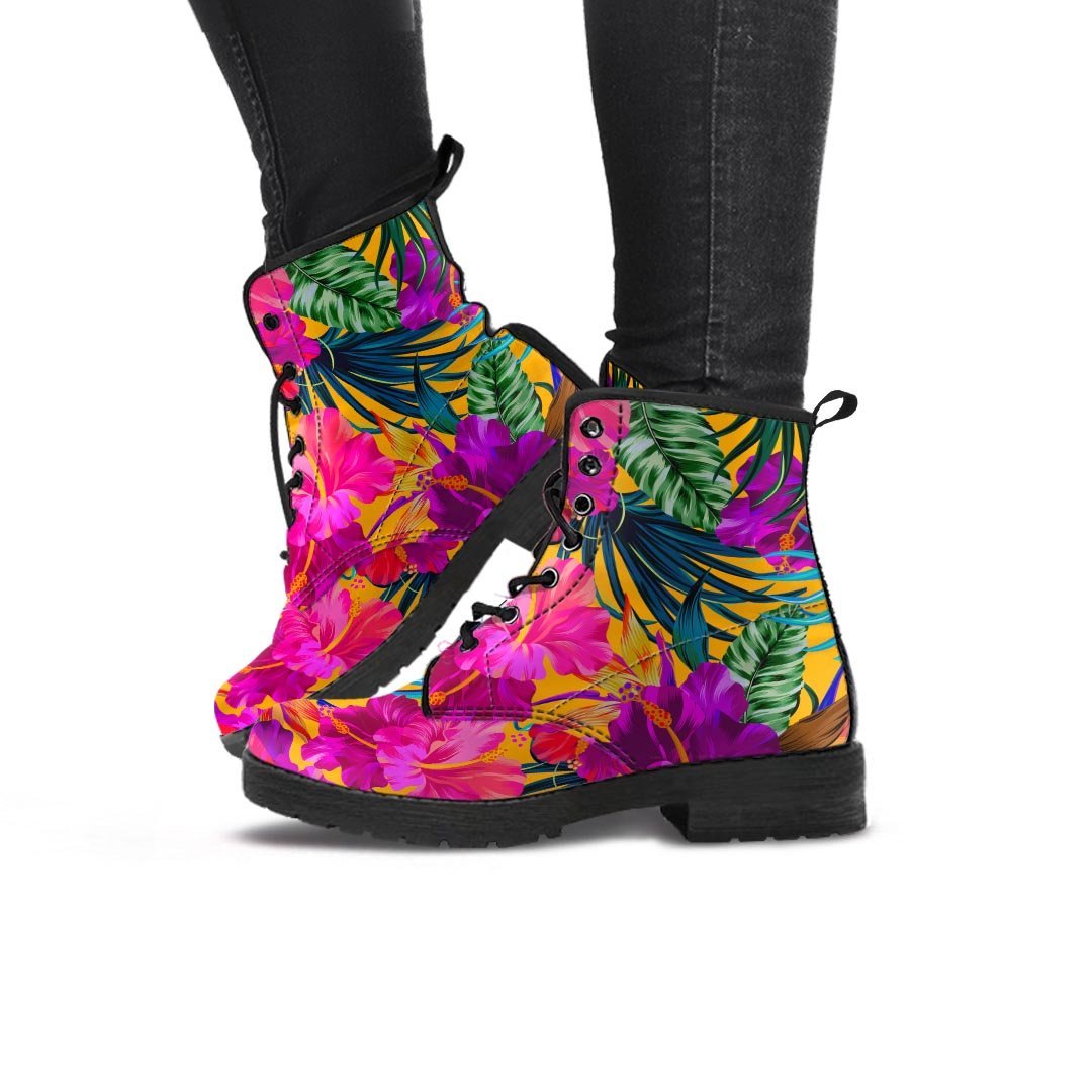 Tropical Hibiscus Flower Hawaiian Print Women's Boots-grizzshop