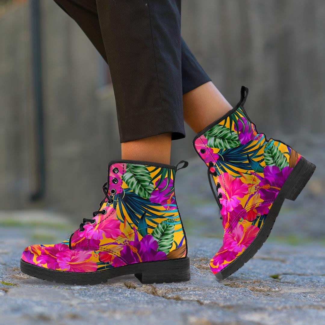 Tropical Hibiscus Flower Hawaiian Print Women's Boots-grizzshop