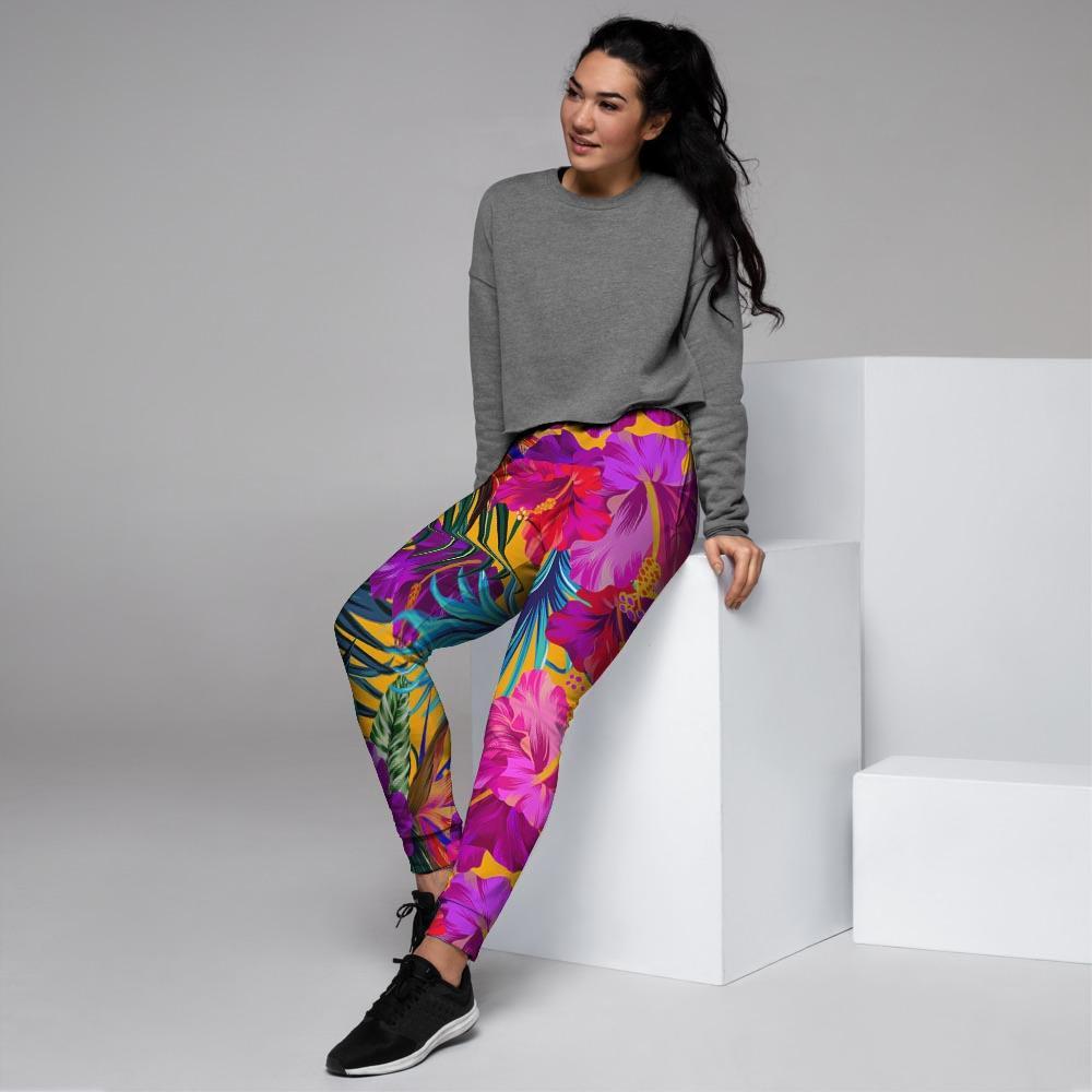 Tropical Hibiscus Flower Hawaiian Print Women's Joggers-grizzshop