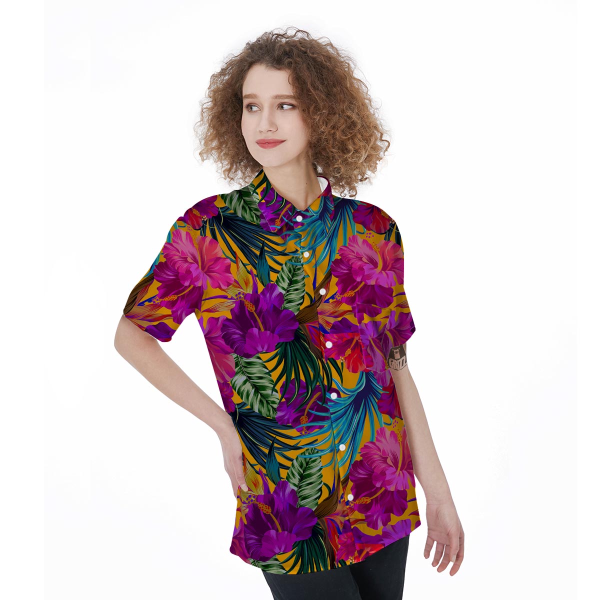 Tropical Hibiscus Flower Hawaiian Print Women's Short Sleeve Shirts-grizzshop