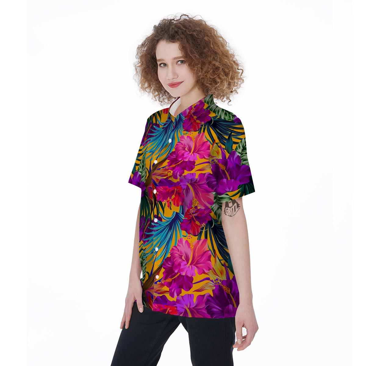 Tropical Hibiscus Flower Hawaiian Print Women's Short Sleeve Shirts-grizzshop