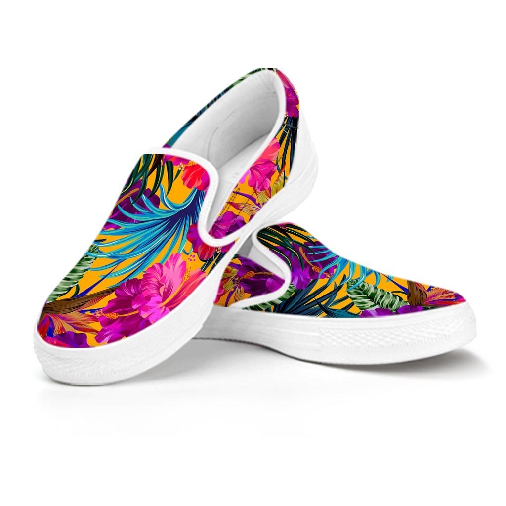Tropical Hibiscus Flower Hawaiian Print Women's Slip On Sneakers-grizzshop
