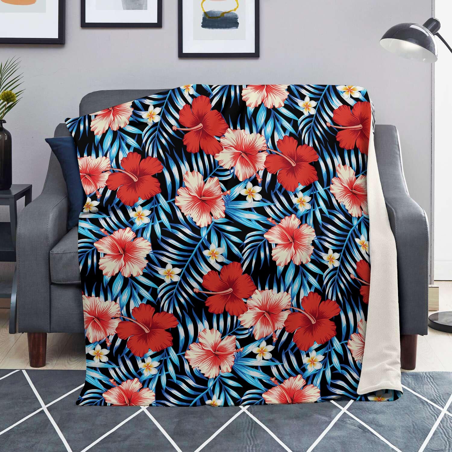 Tropical Hibiscus Flower Print Blanket-grizzshop