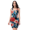 Tropical Hibiscus Flower Print Bodycon Dress-grizzshop