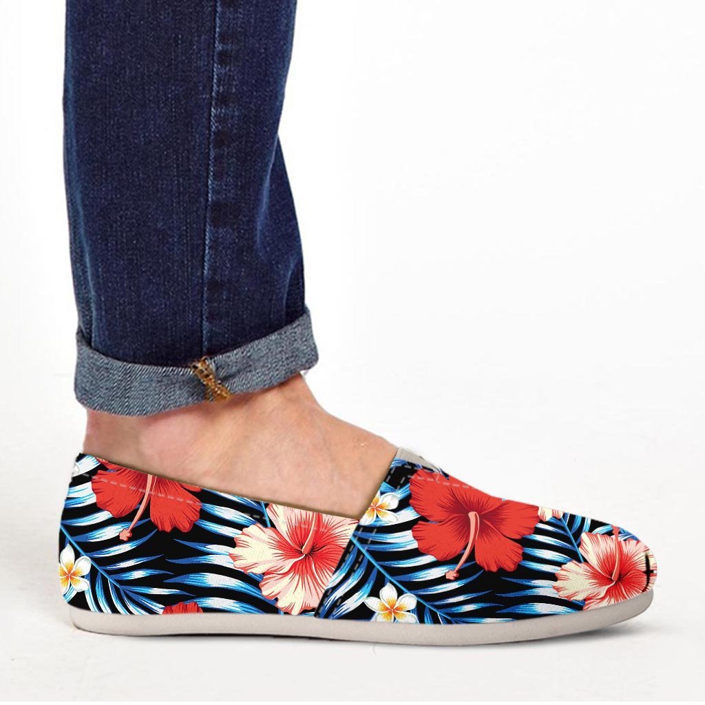 Tropical Hibiscus Flower Print Canvas Shoes-grizzshop