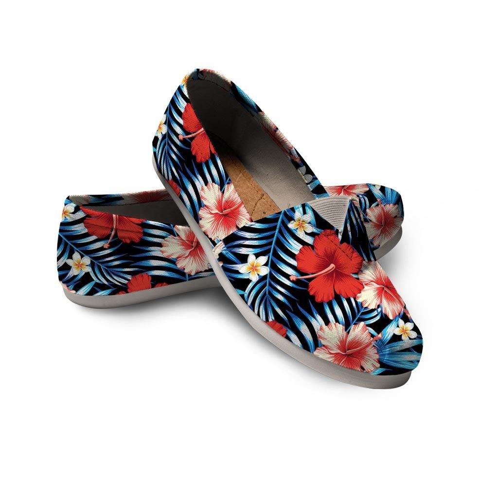 Tropical Hibiscus Flower Print Canvas Shoes-grizzshop