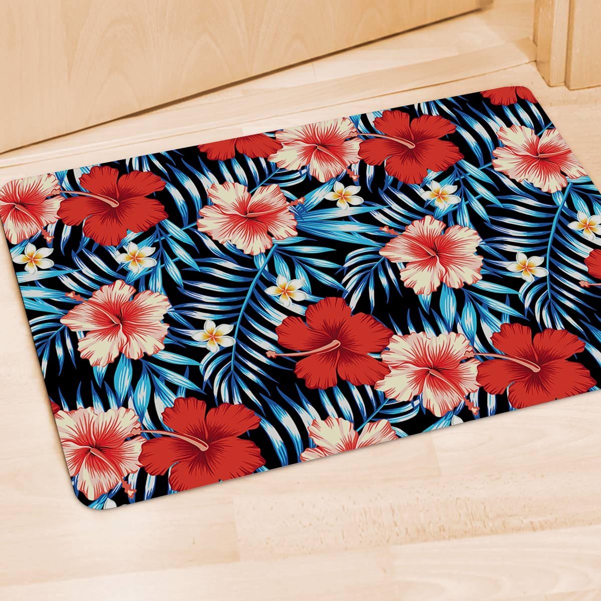 Tropical Hibiscus Flower Print Door Mat-grizzshop