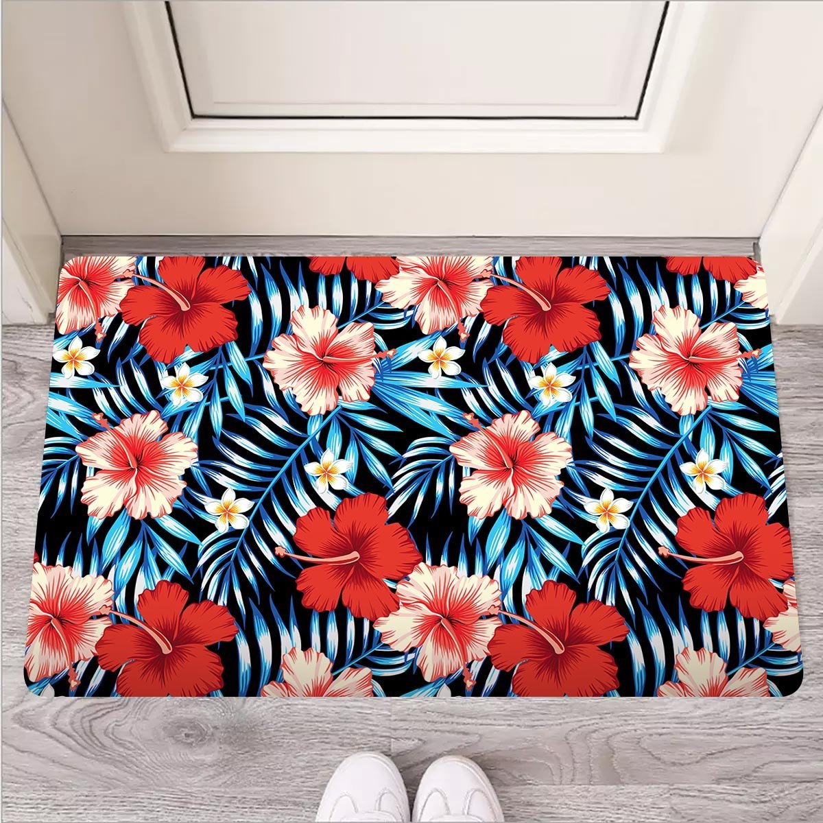 Tropical Hibiscus Flower Print Door Mat-grizzshop