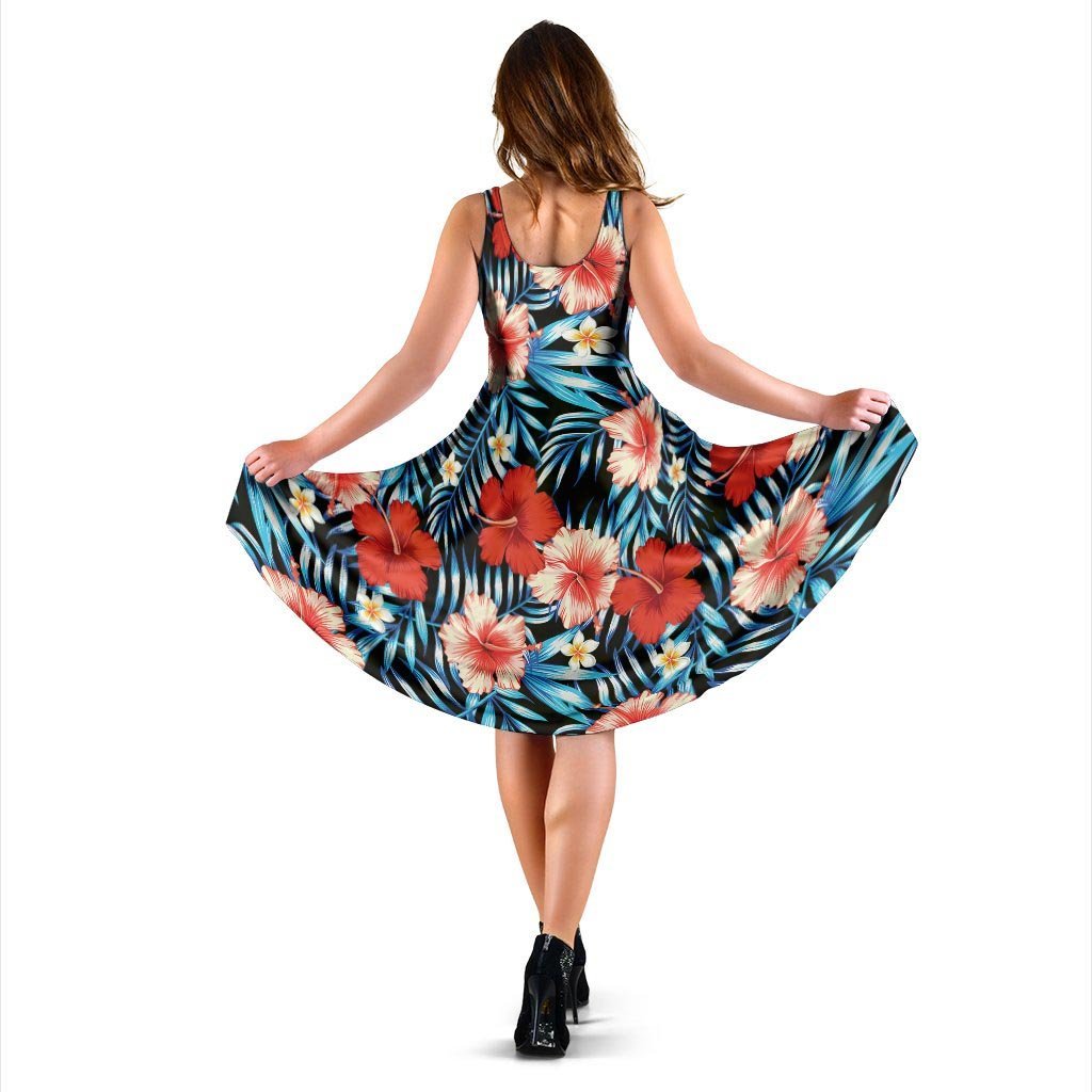 Tropical Hibiscus Flower Print Dress-grizzshop