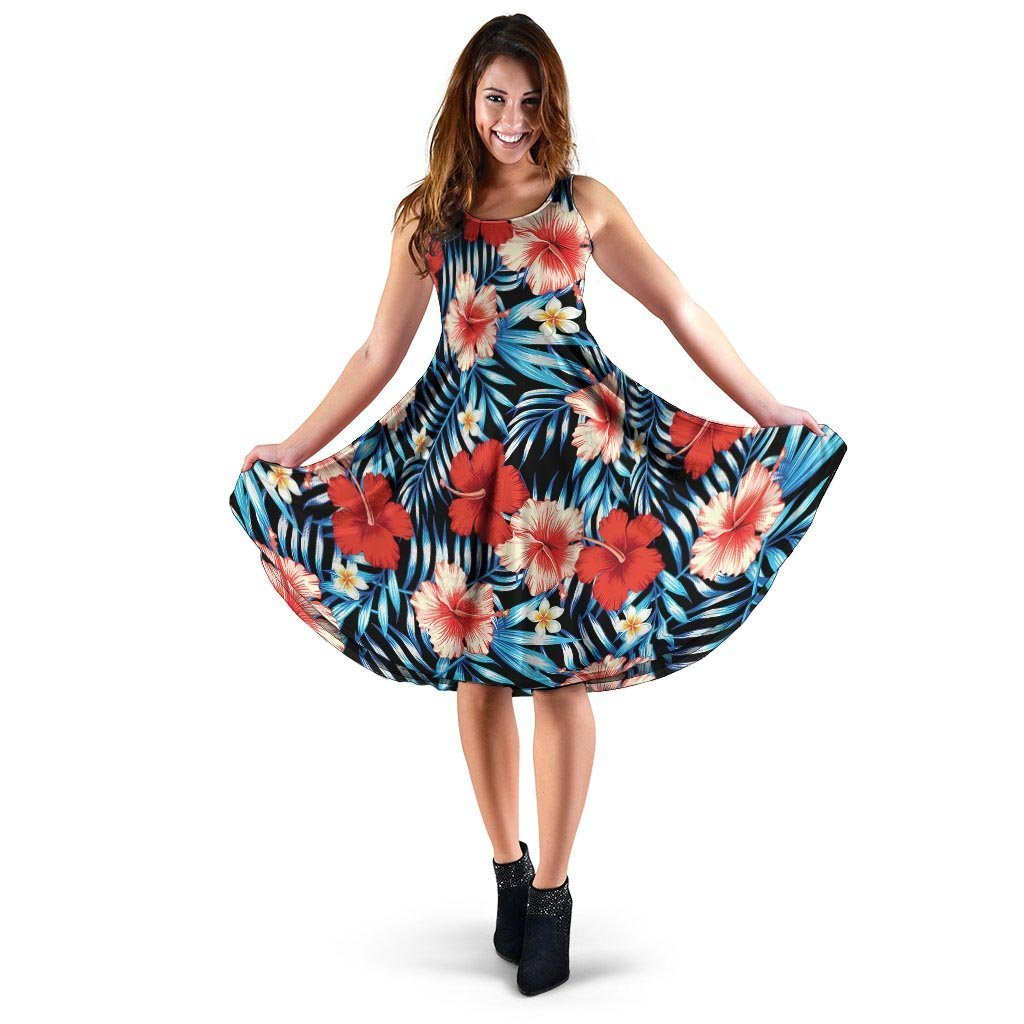 Tropical Hibiscus Flower Print Dress-grizzshop