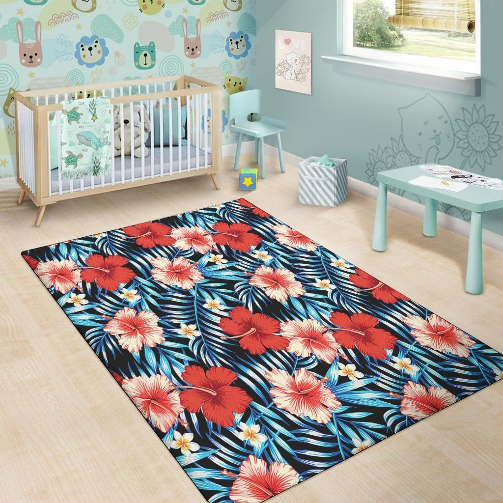 Tropical Hibiscus Flower Print Floor Mat-grizzshop