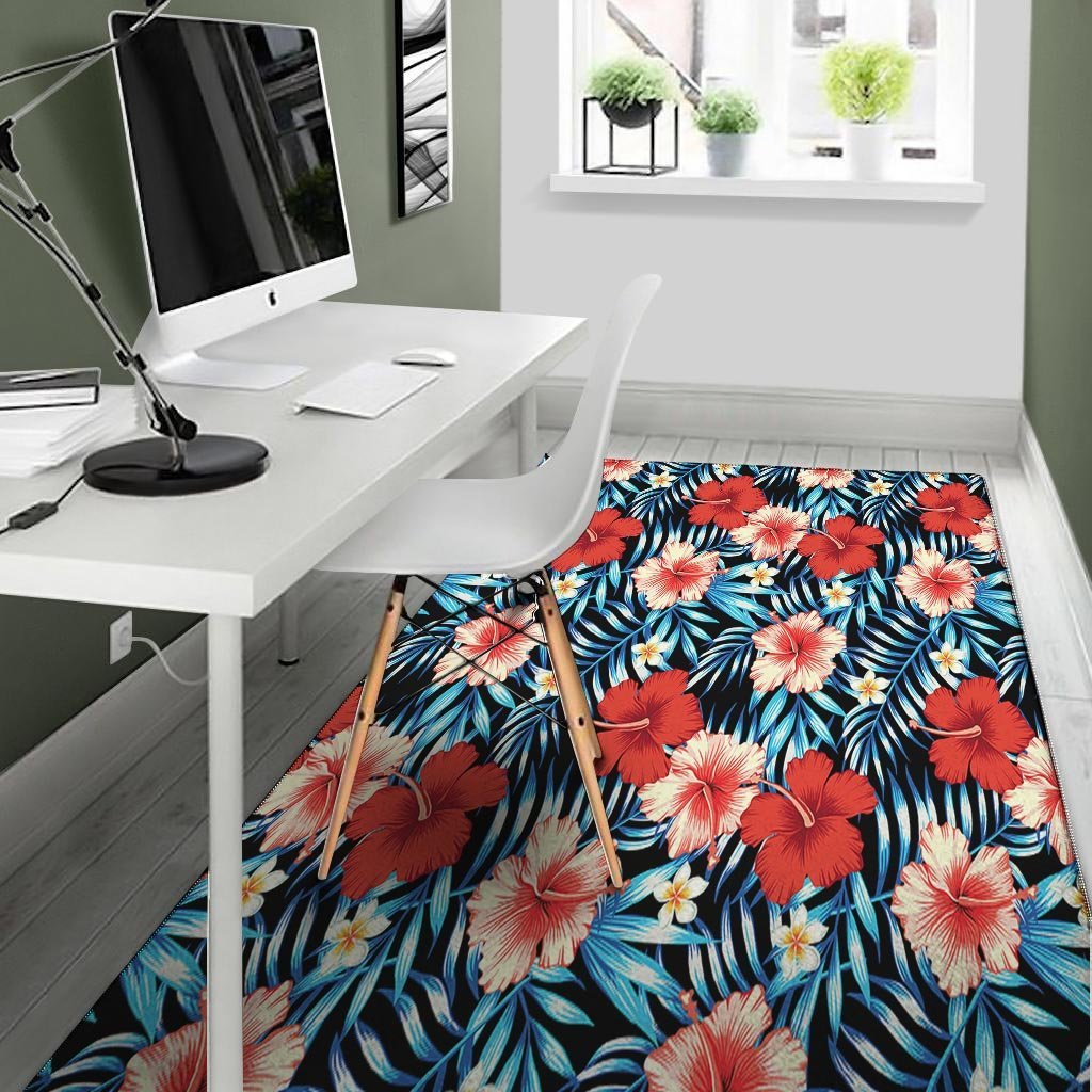 Tropical Hibiscus Flower Print Floor Mat-grizzshop