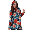 Tropical Hibiscus Flower Print Hoodie Dress-grizzshop