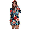 Tropical Hibiscus Flower Print Hoodie Dress-grizzshop