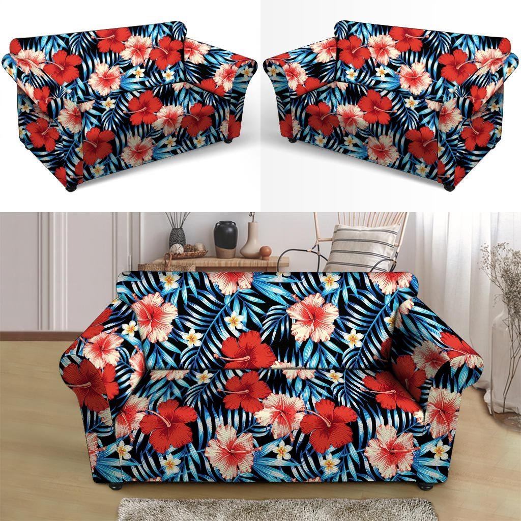 Tropical Hibiscus Flower Print Loveseat Cover-grizzshop