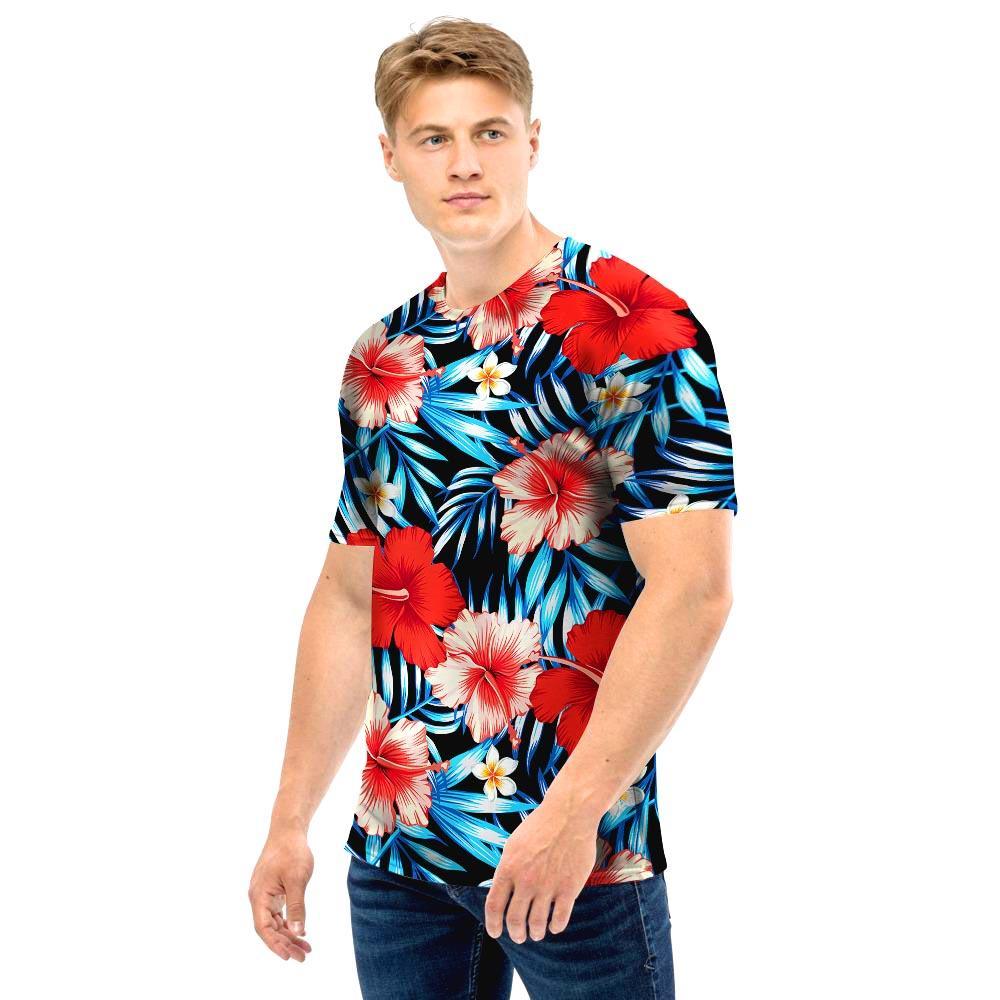 Tropical Hibiscus Flower Print Men T Shirt-grizzshop