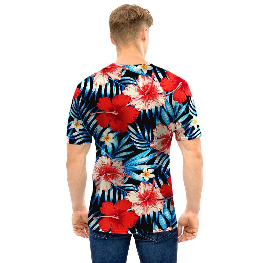 Tropical Hibiscus Flower Print Men T Shirt-grizzshop