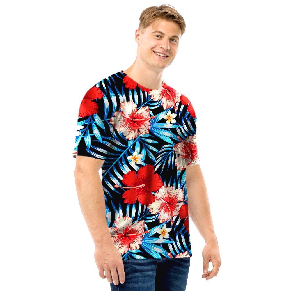 Tropical Hibiscus Flower Print Men T Shirt-grizzshop