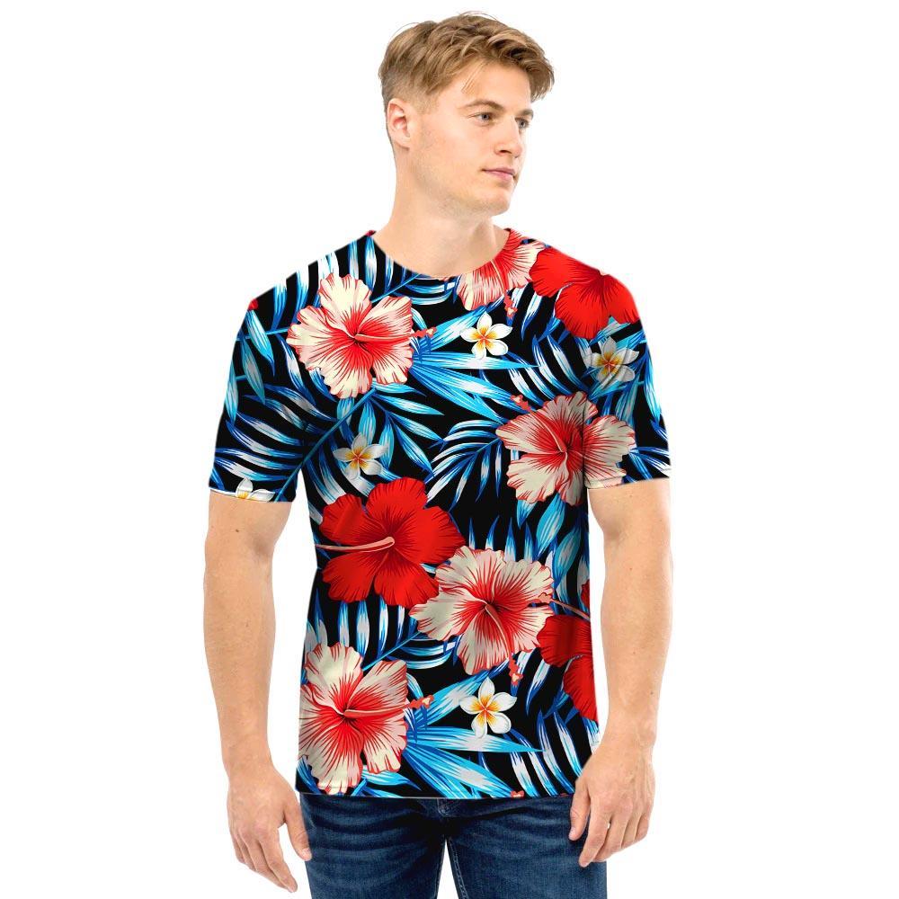 Tropical Hibiscus Flower Print Men T Shirt-grizzshop