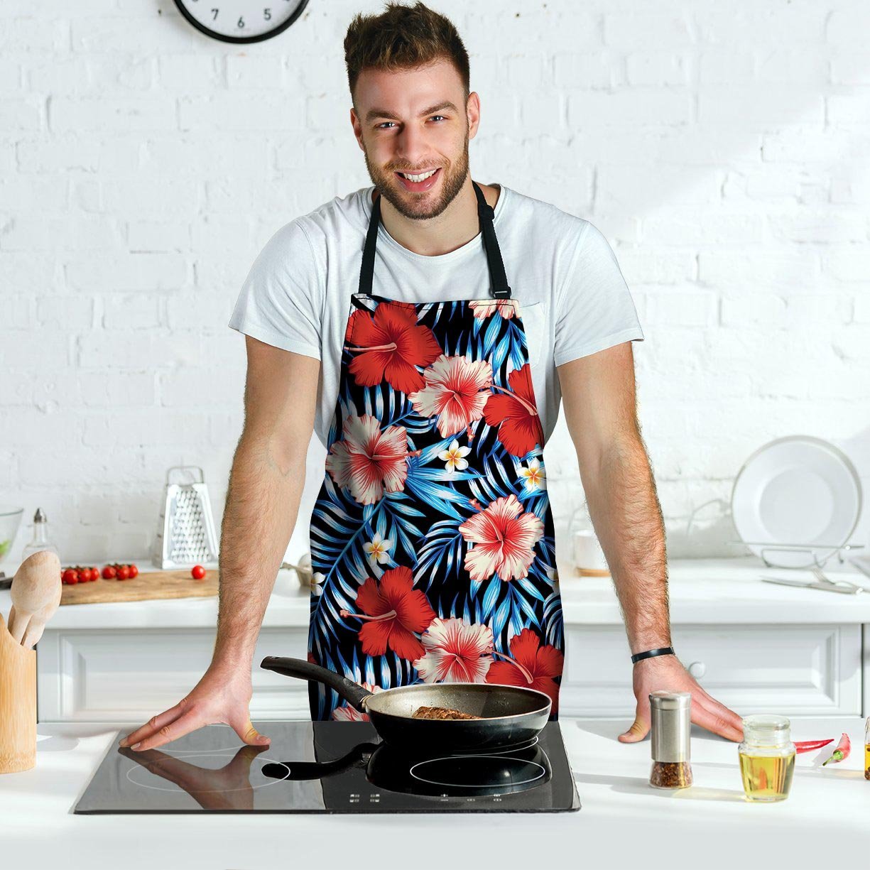 Tropical Hibiscus Flower Print Men's Apron-grizzshop