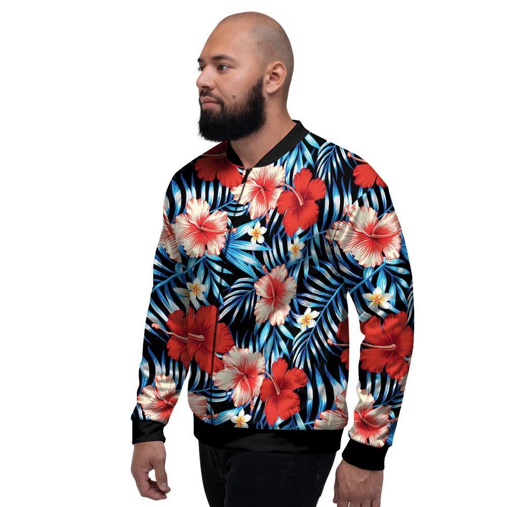 Tropical Hibiscus Flower Print Men's Bomber Jacket-grizzshop